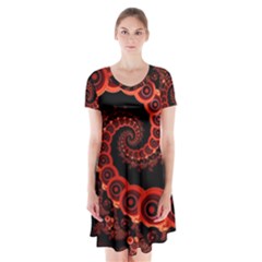 Chinese Lantern Festival For A Red Fractal Octopus Short Sleeve V-neck Flare Dress by jayaprime