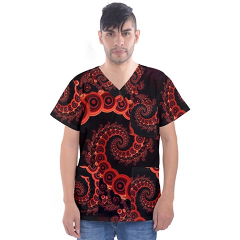 Chinese Lantern Festival For A Red Fractal Octopus Men s V-neck Scrub Top by jayaprime