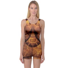 Beautiful Gold And Brown Honeycomb Fractal Beehive One Piece Boyleg Swimsuit by jayaprime