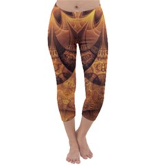 Beautiful Gold And Brown Honeycomb Fractal Beehive Capri Winter Leggings  by jayaprime