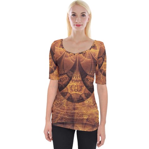 Beautiful Gold And Brown Honeycomb Fractal Beehive Wide Neckline Tee by jayaprime