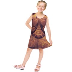 Beautiful Gold And Brown Honeycomb Fractal Beehive Kids  Tunic Dress by jayaprime