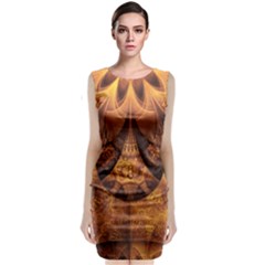 Beautiful Gold And Brown Honeycomb Fractal Beehive Sleeveless Velvet Midi Dress by jayaprime