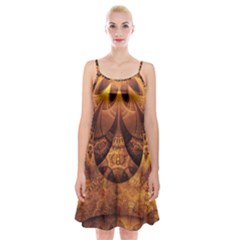 Beautiful Gold And Brown Honeycomb Fractal Beehive Spaghetti Strap Velvet Dress by jayaprime