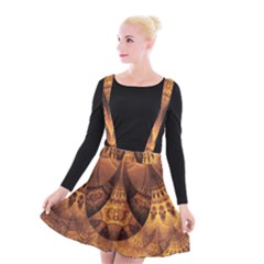 Beautiful Gold And Brown Honeycomb Fractal Beehive Suspender Skater Skirt by jayaprime