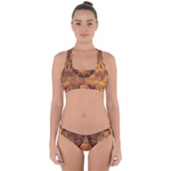 Beautiful Gold And Brown Honeycomb Fractal Beehive Cross Back Hipster Bikini Set