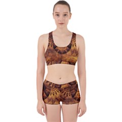 Beautiful Gold And Brown Honeycomb Fractal Beehive Work It Out Sports Bra Set