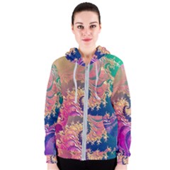 Rainbow Octopus Tentacles In A Fractal Spiral Women s Zipper Hoodie by jayaprime