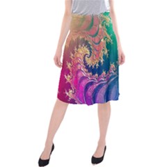 Rainbow Octopus Tentacles In A Fractal Spiral Midi Beach Skirt by jayaprime