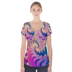 Rainbow Octopus Tentacles In A Fractal Spiral Short Sleeve Front Detail Top by jayaprime