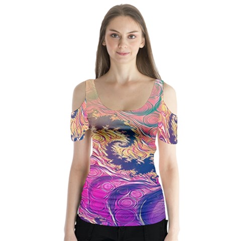 Rainbow Octopus Tentacles In A Fractal Spiral Butterfly Sleeve Cutout Tee  by jayaprime