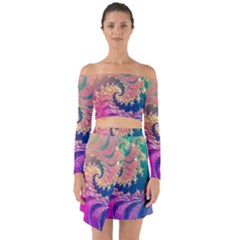 Rainbow Octopus Tentacles In A Fractal Spiral Off Shoulder Top With Skirt Set