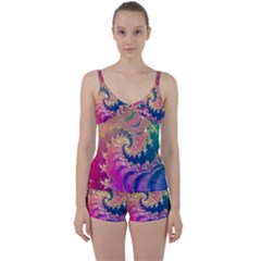 Rainbow Octopus Tentacles In A Fractal Spiral Tie Front Two Piece Tankini