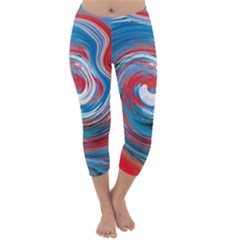 Red And Blue Rounds Capri Winter Leggings  by berwies