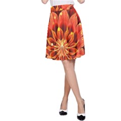 Beautiful Ruby Red Dahlia Fractal Lotus Flower A-line Skirt by jayaprime