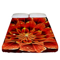 Beautiful Ruby Red Dahlia Fractal Lotus Flower Fitted Sheet (king Size) by jayaprime