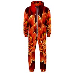 Beautiful Ruby Red Dahlia Fractal Lotus Flower Hooded Jumpsuit (men)  by jayaprime