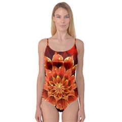 Beautiful Ruby Red Dahlia Fractal Lotus Flower Camisole Leotard  by jayaprime