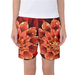 Beautiful Ruby Red Dahlia Fractal Lotus Flower Women s Basketball Shorts by jayaprime