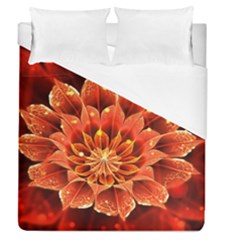 Beautiful Ruby Red Dahlia Fractal Lotus Flower Duvet Cover (queen Size) by jayaprime