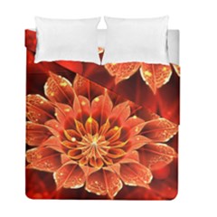 Beautiful Ruby Red Dahlia Fractal Lotus Flower Duvet Cover Double Side (full/ Double Size) by jayaprime