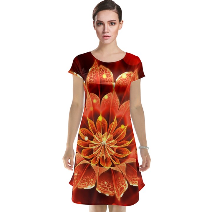 Beautiful Ruby Red Dahlia Fractal Lotus Flower Cap Sleeve Nightdress