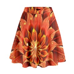 Beautiful Ruby Red Dahlia Fractal Lotus Flower High Waist Skirt by jayaprime