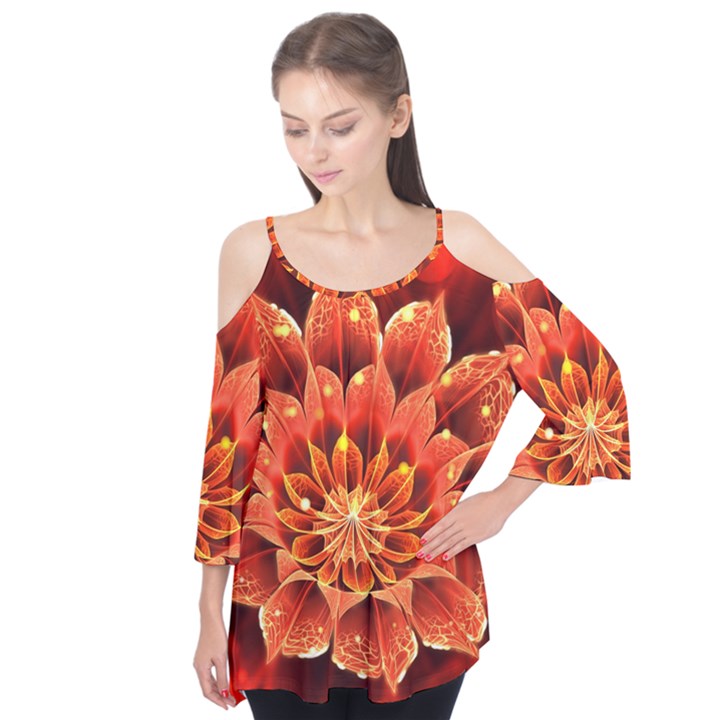 Beautiful Ruby Red Dahlia Fractal Lotus Flower Flutter Tees