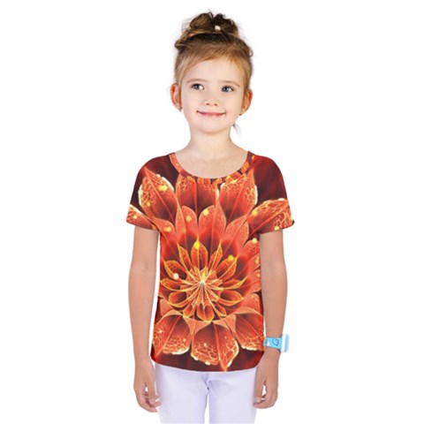 Beautiful Ruby Red Dahlia Fractal Lotus Flower Kids  One Piece Tee by jayaprime