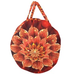 Beautiful Ruby Red Dahlia Fractal Lotus Flower Giant Round Zipper Tote