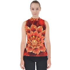 Beautiful Ruby Red Dahlia Fractal Lotus Flower Shell Top by jayaprime