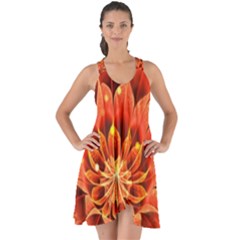 Beautiful Ruby Red Dahlia Fractal Lotus Flower Show Some Back Chiffon Dress