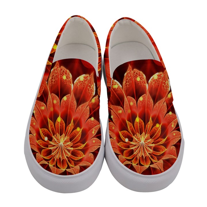 Beautiful Ruby Red Dahlia Fractal Lotus Flower Women s Canvas Slip Ons