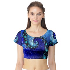 Nocturne Of Scorpio, A Fractal Spiral Painting Short Sleeve Crop Top by jayaprime