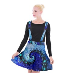 Nocturne Of Scorpio, A Fractal Spiral Painting Suspender Skater Skirt by jayaprime