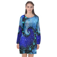 Nocturne Of Scorpio, A Fractal Spiral Painting Long Sleeve Chiffon Shift Dress  by jayaprime