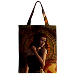 Wonderful Steampunk Women With Clocks And Gears Zipper Classic Tote Bag by FantasyWorld7