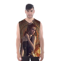 Wonderful Steampunk Women With Clocks And Gears Men s Basketball Tank Top by FantasyWorld7