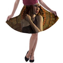 Wonderful Steampunk Women With Clocks And Gears A-line Skater Skirt by FantasyWorld7