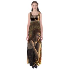 Wonderful Steampunk Women With Clocks And Gears Empire Waist Maxi Dress by FantasyWorld7