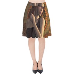 Wonderful Steampunk Women With Clocks And Gears Velvet High Waist Skirt by FantasyWorld7