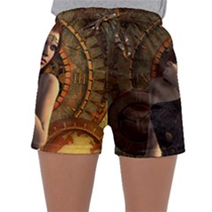 Wonderful Steampunk Women With Clocks And Gears Sleepwear Shorts by FantasyWorld7