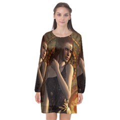 Wonderful Steampunk Women With Clocks And Gears Long Sleeve Chiffon Shift Dress  by FantasyWorld7