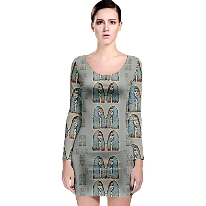 Rasta Men Is Every Where Pop Art Long Sleeve Bodycon Dress