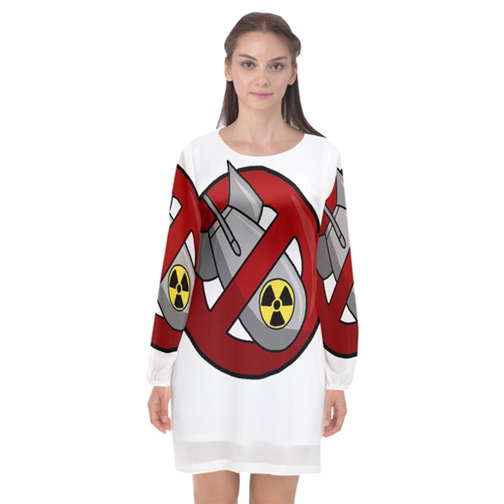 No nuclear weapons Long Sleeve Chiffon Shift Dress 