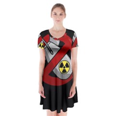 No Nuclear Weapons Short Sleeve V-neck Flare Dress by Valentinaart