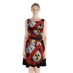 No Nuclear Weapons Sleeveless Waist Tie Chiffon Dress