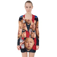 Kim Jong-un V-neck Bodycon Long Sleeve Dress by Valentinaart