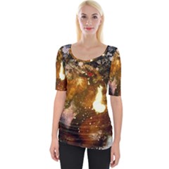 Wonderful Horse In Watercolors Wide Neckline Tee