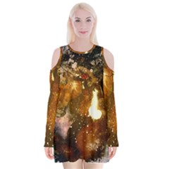 Wonderful Horse In Watercolors Velvet Long Sleeve Shoulder Cutout Dress by FantasyWorld7